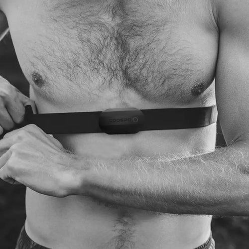 Coospo H808S chest strap wearing position on bare skin electrode placement