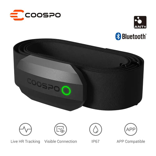 Coospo H808S functional test checklist with battery, strap, LED flash, app connection screenshot